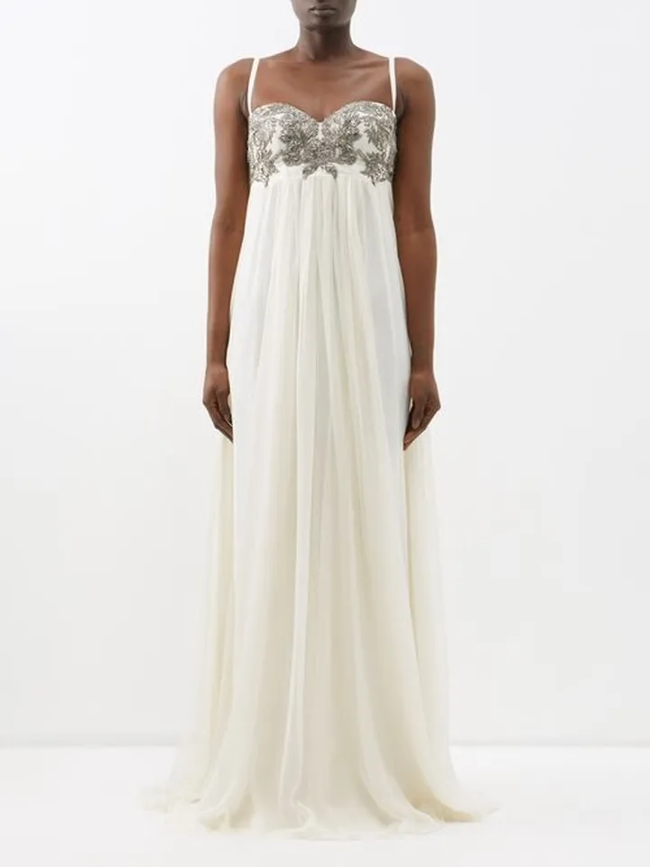 Beaded Crystal-embellished Silk-chiffon Gown