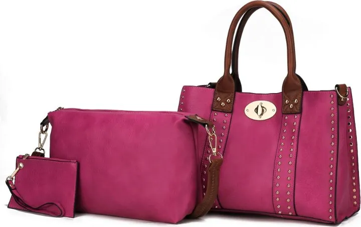 Elissa 3 pc Set Satchel Handbag with Pouch & Coin Purse