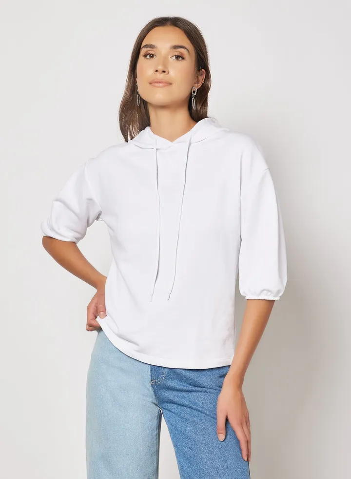 Puffed Sleeve Hoodie White