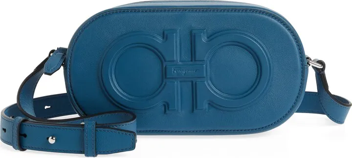 Double Gancio Embossed Leather Crossbody Bag