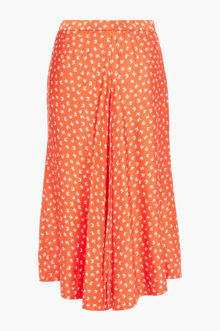 Tye pleated printed satin midi skirt
