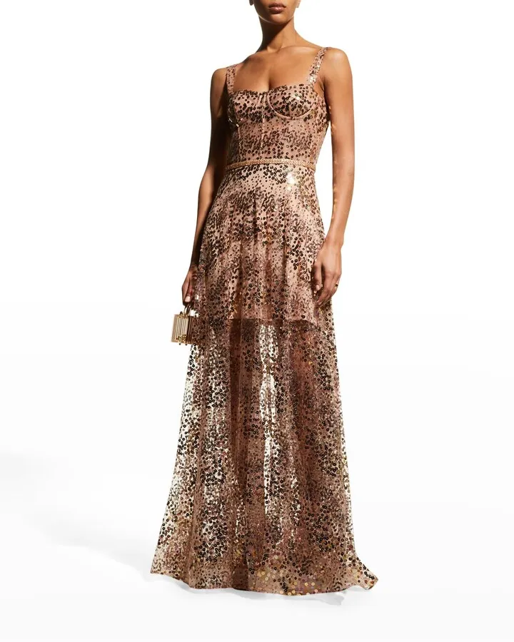 Midnight Gold Sequin Tulle Gown