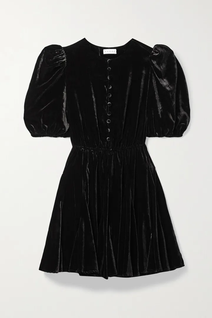 RHODE - Georgia Gathered Velvet Mini Dress - Black