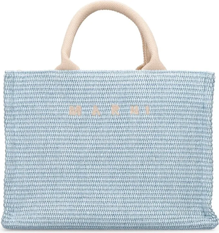 Small logo raffia effect tote bag