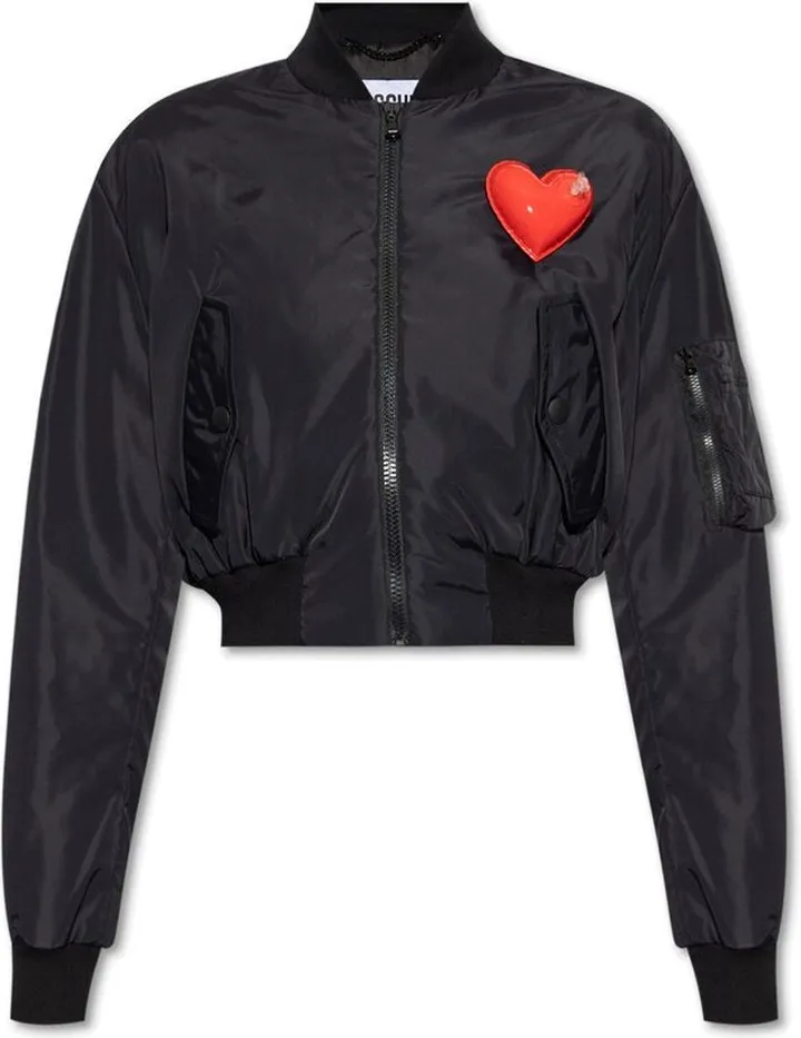 Moschino Heart-Patch Cropped Zipped Bomber Jacket