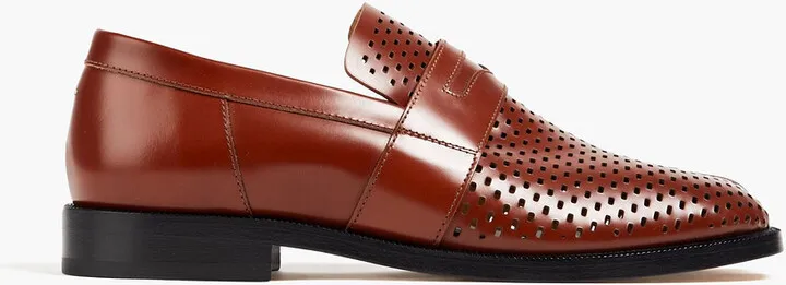 Tabi split-toe perforated glossed-leather loafers
