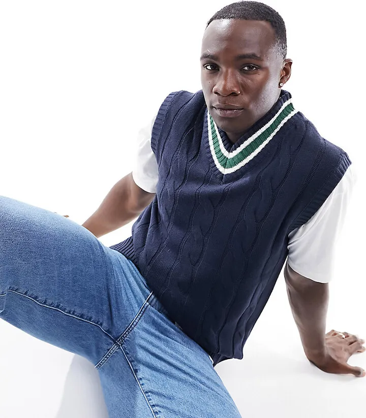 Le Breve Tall cable knit sweater vest in navy