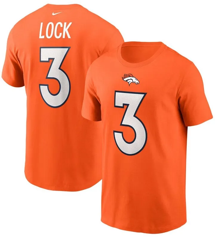 Men's Drew Lock Orange Denver Broncos Player Name and Number T-shirt