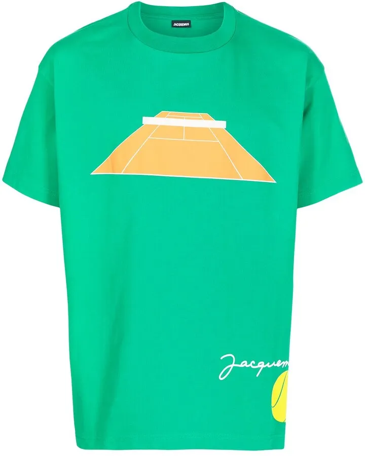 Tennis court-print short-sleeve T-shirt