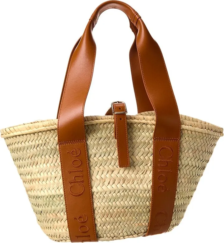 Chloé Sense Medium Raffia & Leather Basket Tote
