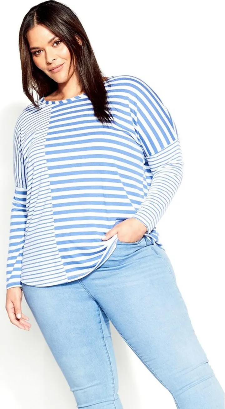 AVENUE | Women's Plus Size Sina Stripe Top - bluebird - 14W