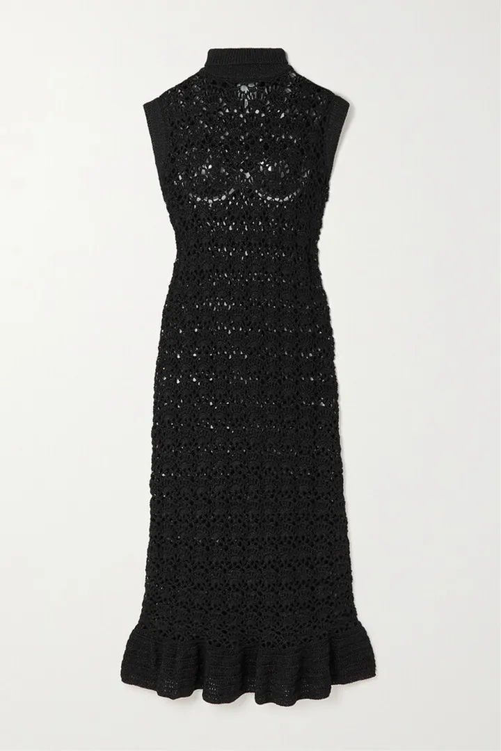GANNI - Metallic Crocheted Midi Dress - Black