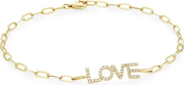 14K Yellow Gold & Diamond "Love" Charm Bracelet
