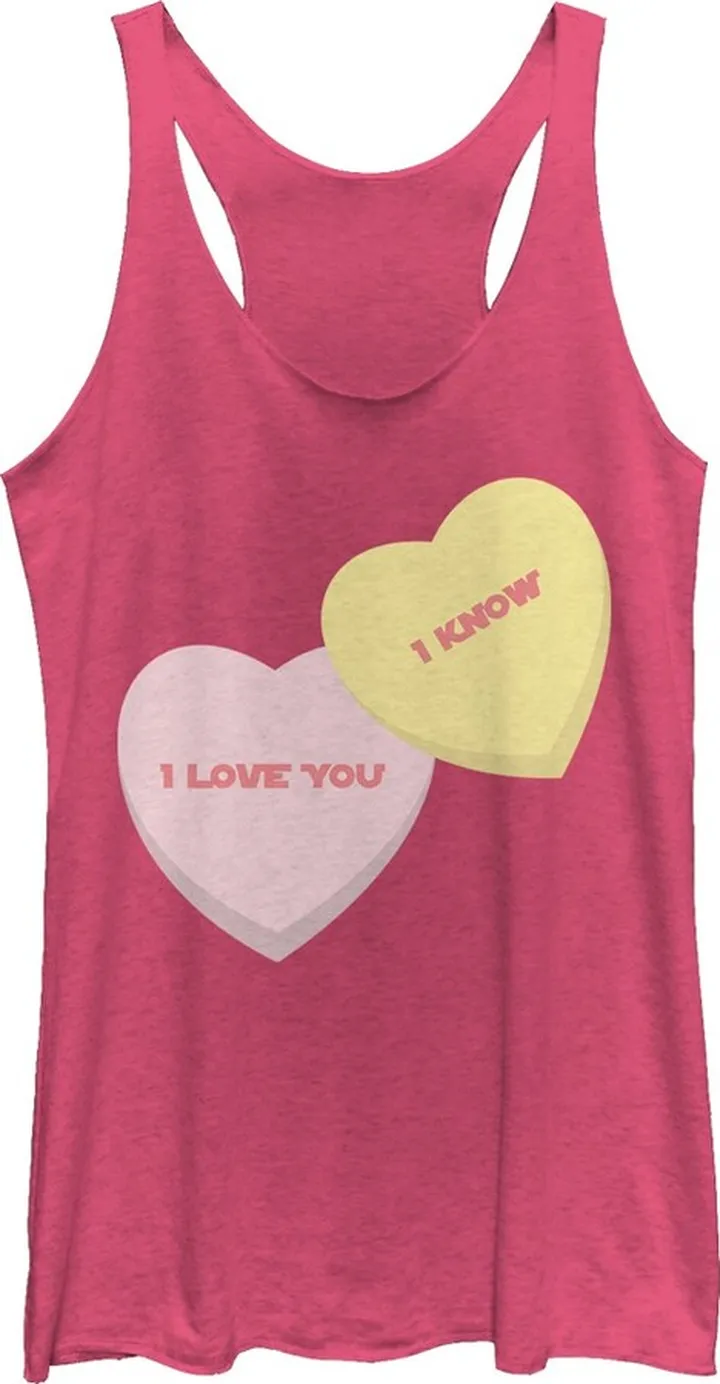 Women's Star Wars Valentine's Day I Love You I Know Hearts Racerback Tank Top - Pink Heather - Medium