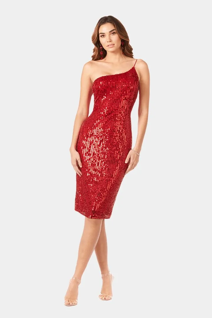 One Shoulder Midi Cocktail Dress