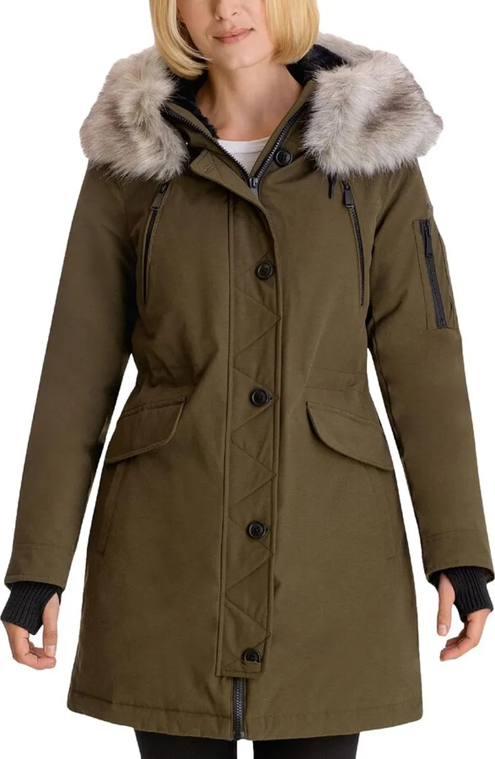 Womens Faux Fur Hooded Parka Coat