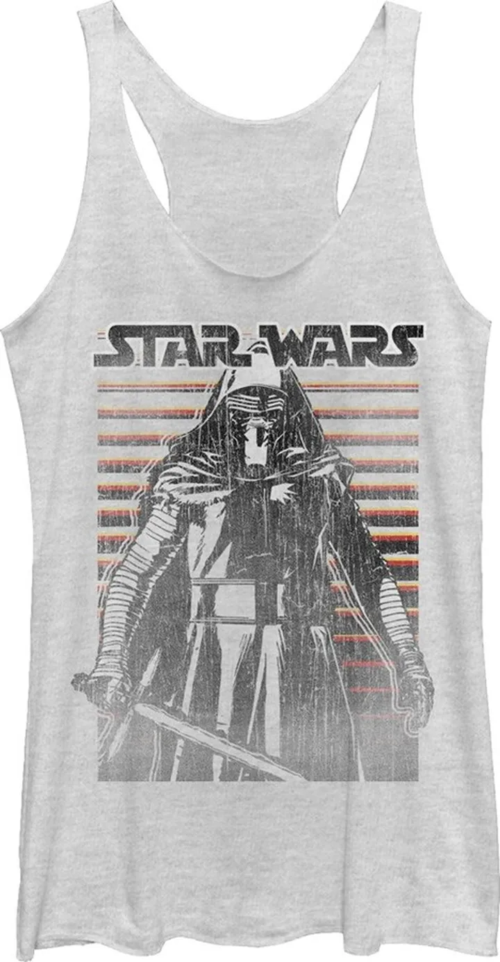 Women's Star Wars The Force Awakens Kylo Ren Distressed Racerback Tank Top - White Heather - Medium