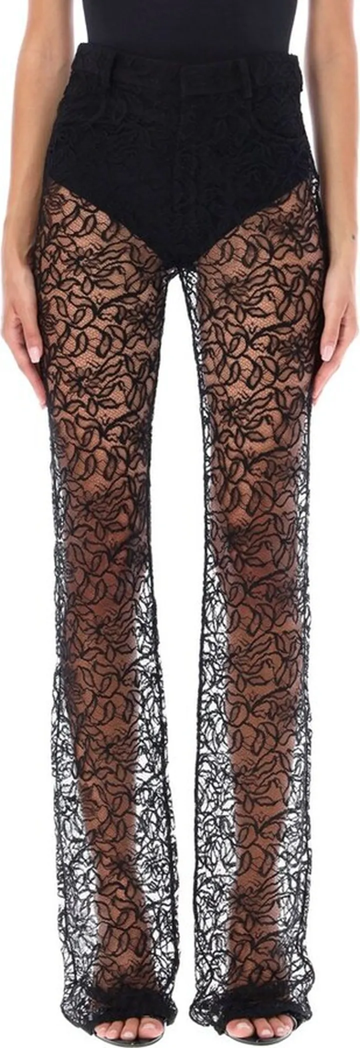 Saint Laurent Lace Detailed Straight Leg Trousers