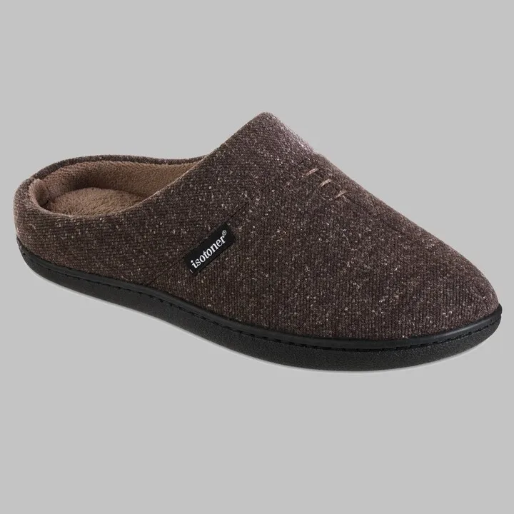 Isotoner Men's Heather Knit Preston Hoodback Slippers - Brown XXL