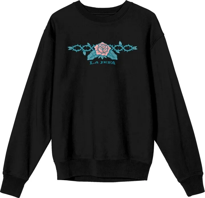 Rose & Thorns "La Jefa" Adult Black Crew Neck Sweatshirt-Medium