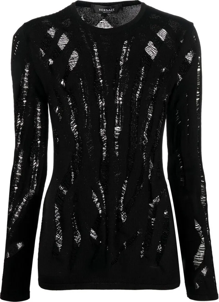 Black Ripped Detail Long Sleeve Top