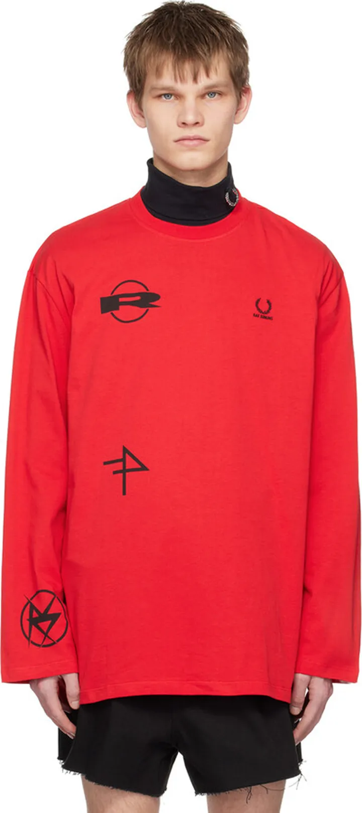 Raf Simons Red Embroidered Long Sleeve T-Shirt