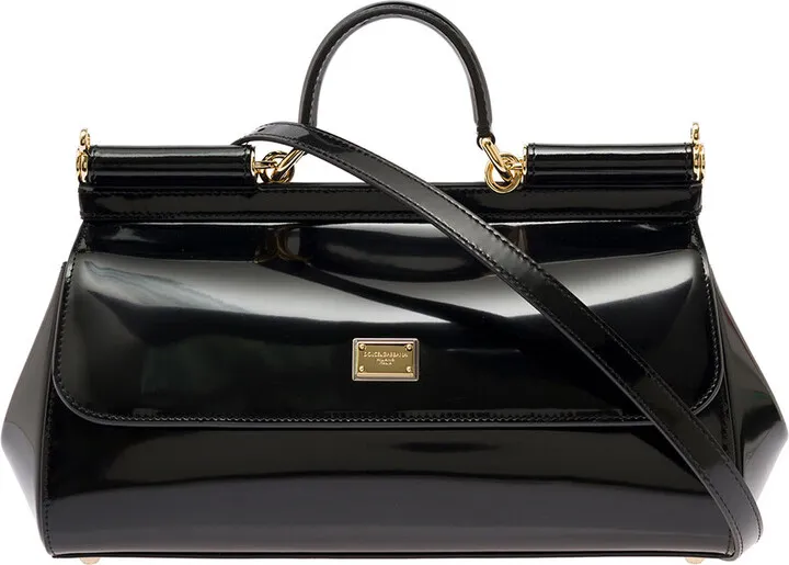 'siciliy' Medium Black Patent Leather Handbag Woman Dolce & Gabbana