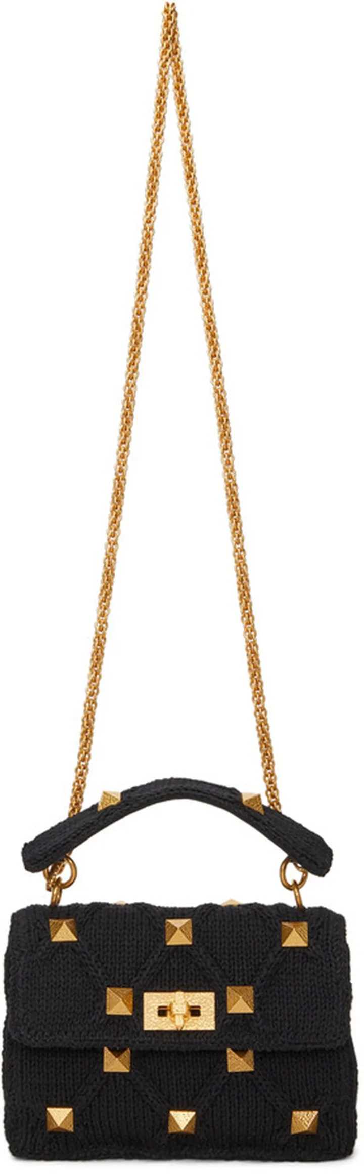 Valentino Garavani Black Knit Medium Roman Stud Bag