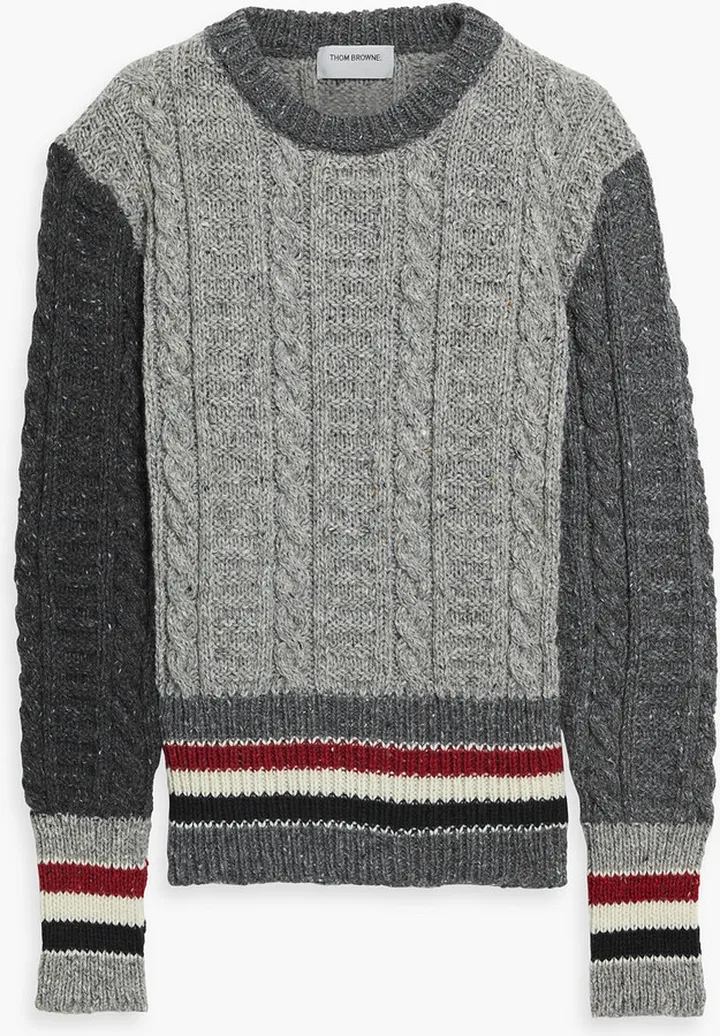 Striped cable-knit wool and mohair-blend sweater