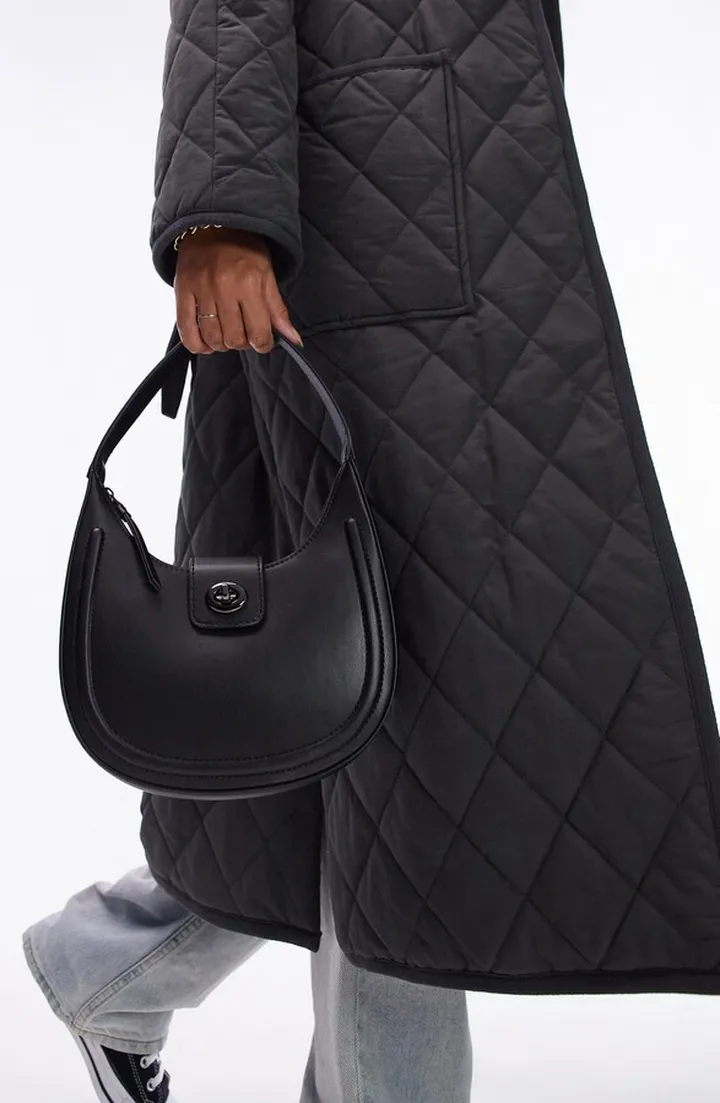 Twist Lock Faux Leather Shoulder Bag