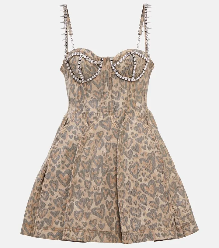 Embellished cotton-blend minidress