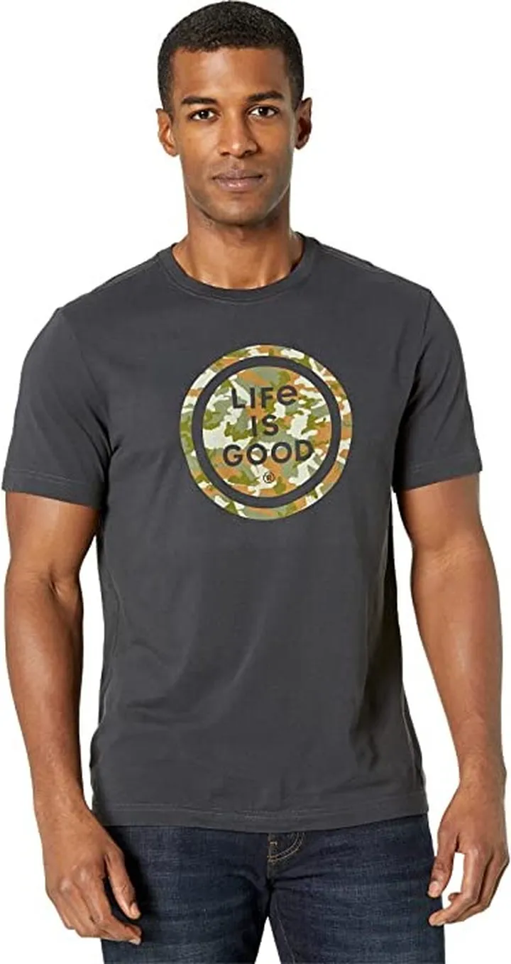 Life is Good Camo Coin Crusher-Lite Tee (Jet Black) Men's Clothing