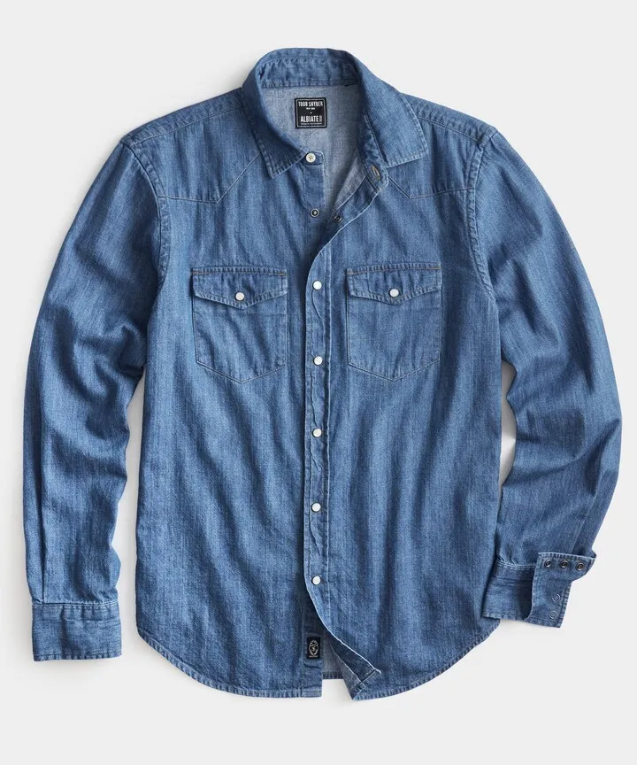 Denim Western Shirt In Medium Blue
