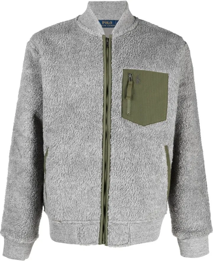 Grey Fleece Zipped Bomber Jacket