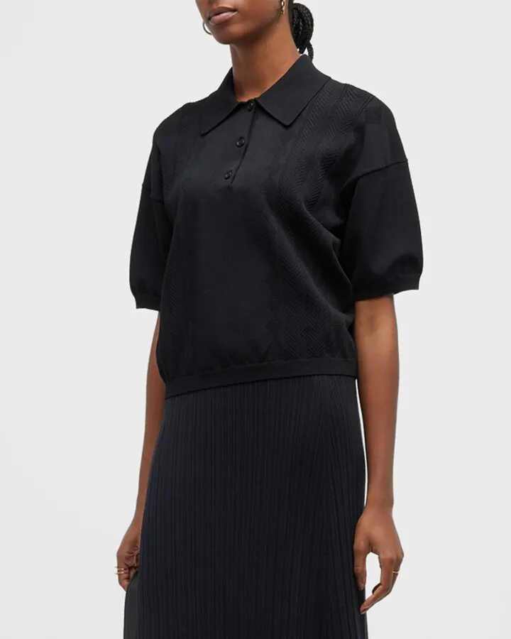 Jacquard Knit Short-Sleeve Polo Shirt