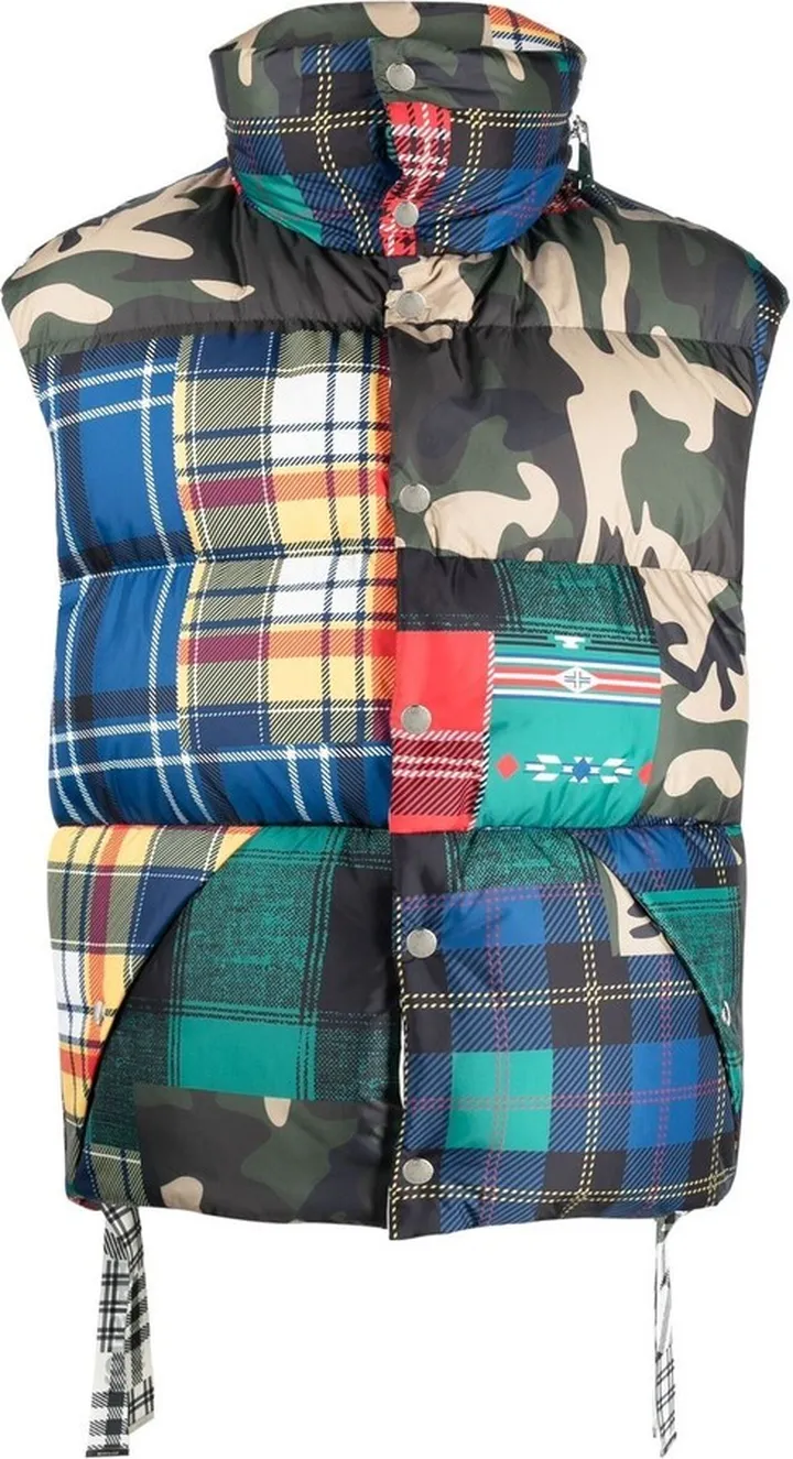 Patchwork-Print Padded Gilet