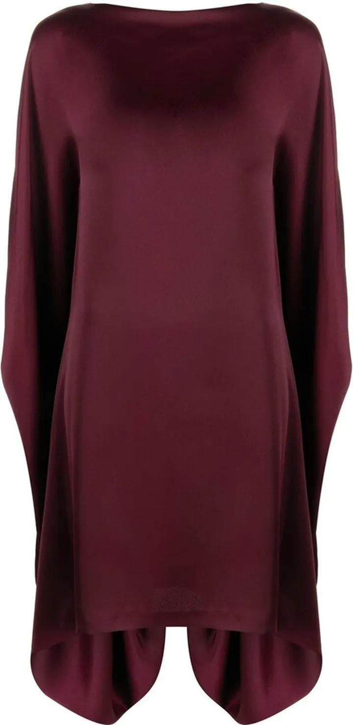 Satin Cape-Sleeve Midi Dress