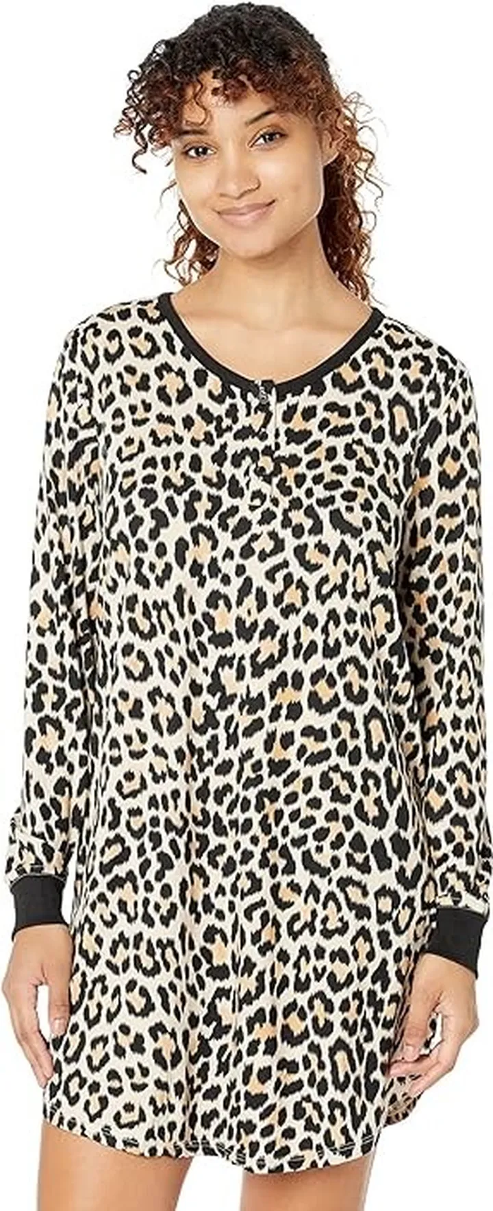 Kate Spade New York Brushed Jersey Henley Sleepshirt (Leopard) Women's Pajama