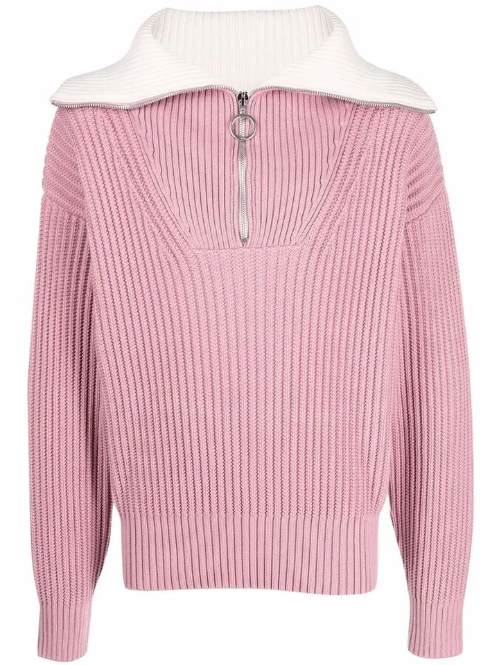 Zip-Collar Fisherman's Rib Jumper