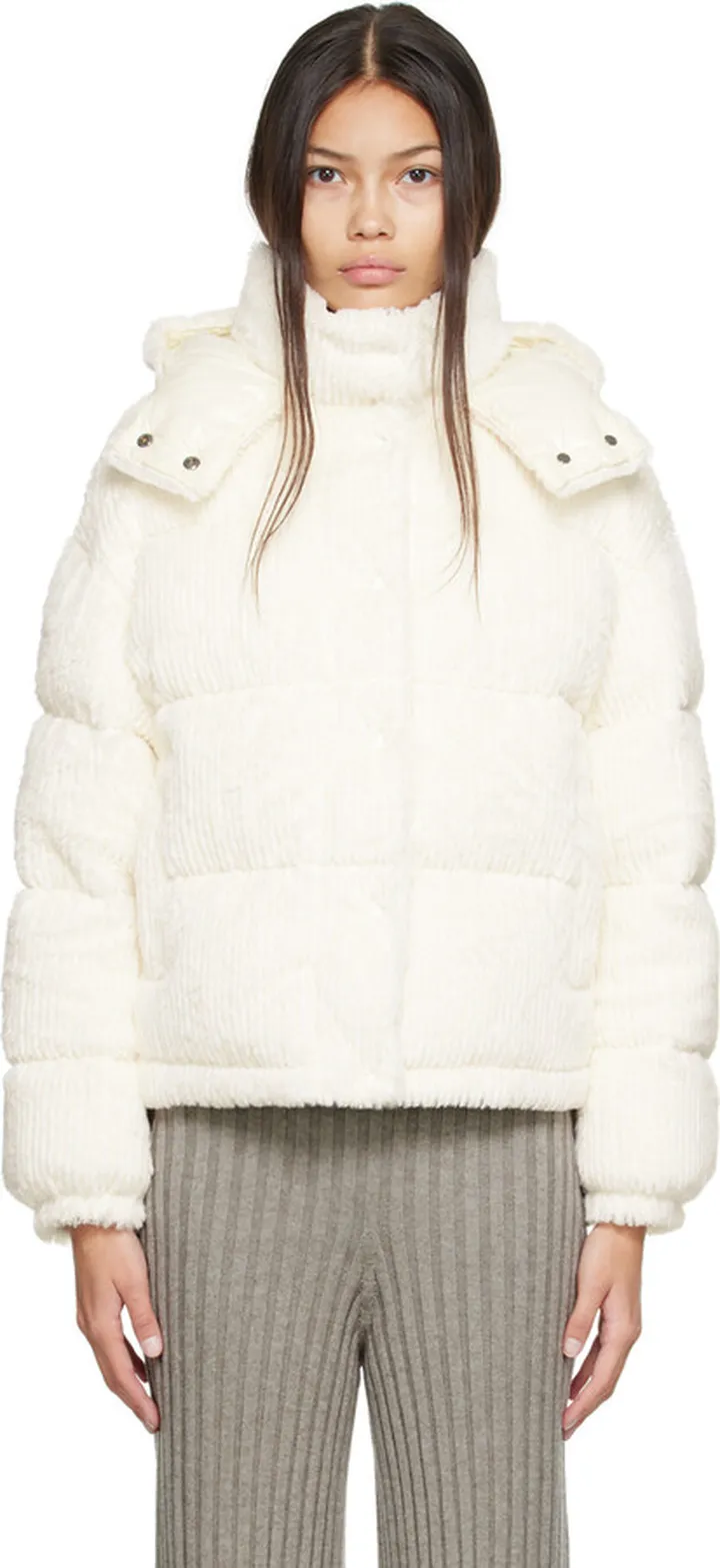 Moncler White Daos Faux-Fur Down Jacket