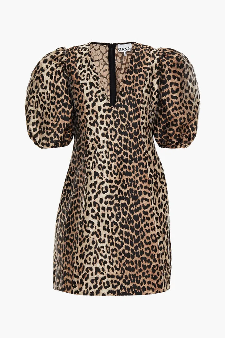Gathered leopard-jacquard mini dress