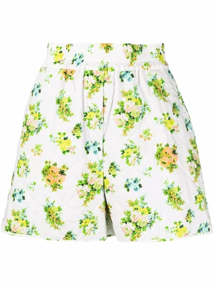 Floral-Print Quilted Shorts
