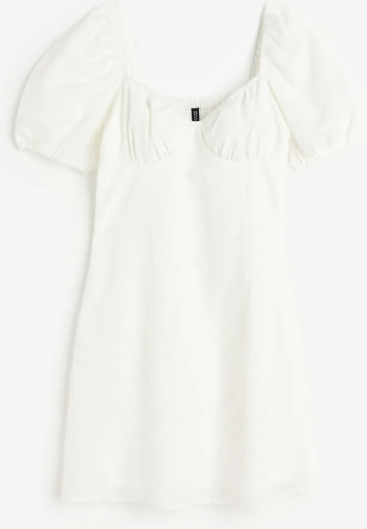 Puff-sleeved Crêped Dress