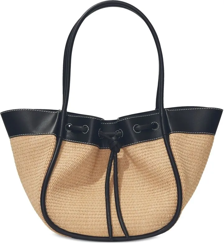 Large Raffia Ruched Tote Bag