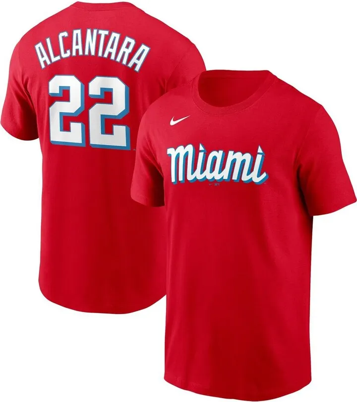 Men's Nike Sandy Alcantara Red Miami Marlins City Connect Name and Number T-shirt