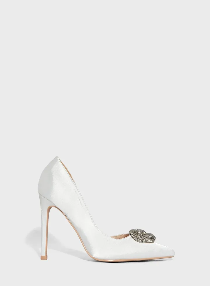 Diamante Swirl Brooch Detail Satin Pump