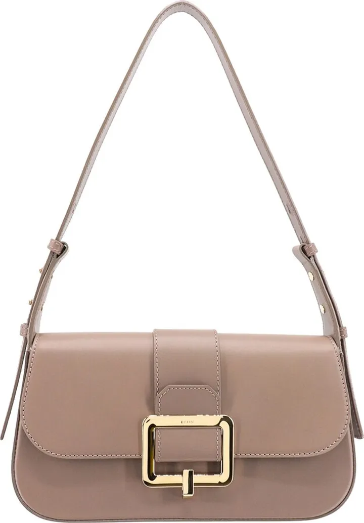 Leather shoulder bag with engraved logo