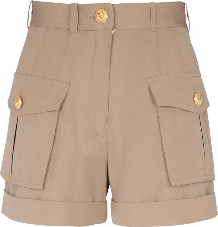 High-Waisted Flap-Pocket Shorts