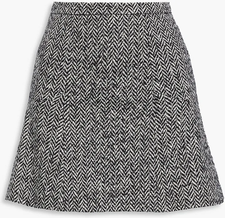Fluted herringbone tweed mini skirt
