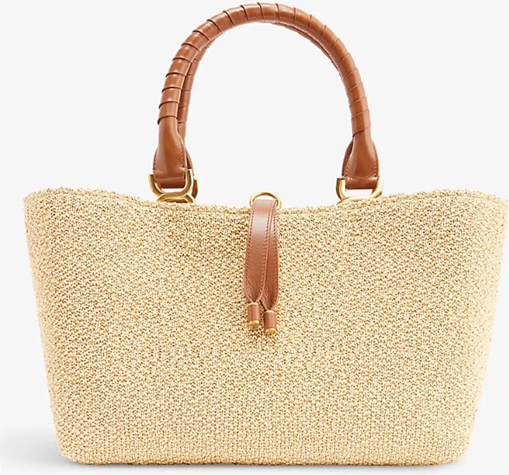 Womens Tan Marcie Leather and Raffia Woven Tote bag